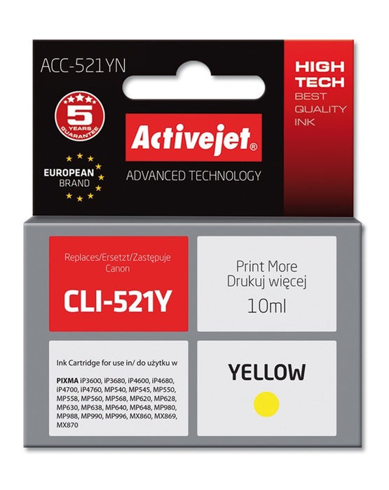 Activejet ACC-521YN Ink (replacement for Canon CLI-521Y; Supreme; 10 ml; yellow)