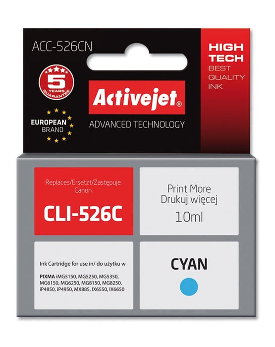 Activejet ACC-526CN Ink (replacement for Canon CLI-526C; Supreme; 10 ml; cyan)