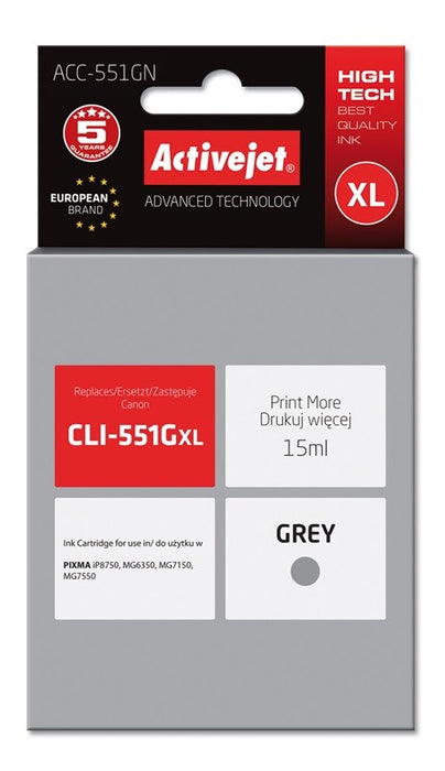 Activejet ACC-551GN Ink (replacement for Canon CLI-551G; Supreme; 15 ml; gray)