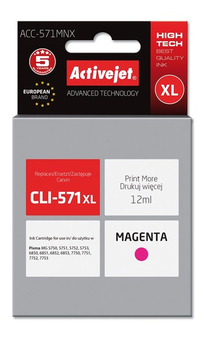 Activejet ACC-571MNX Ink (replacement for Canon CLI-571XLM; Supreme; 12 ml; magenta)