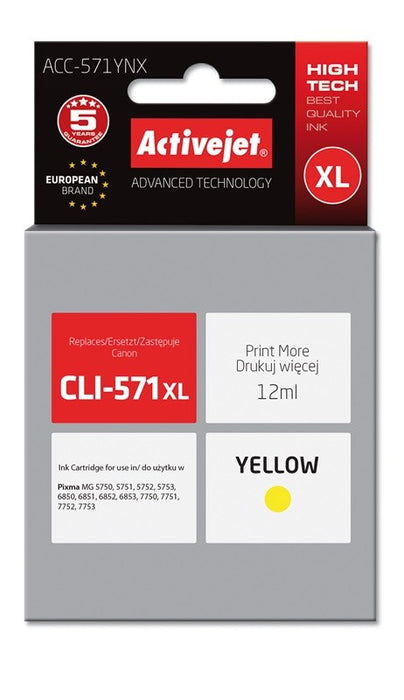 Activejet ACC-571YNX Ink (replacement for Canon CLI-571XLY; Supreme; 12 ml; yellow)