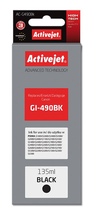 Activejet AC-G490Bk Ink (replacement for Canon GI-490BK; Supreme; 135 ml; 6000 pages, black)