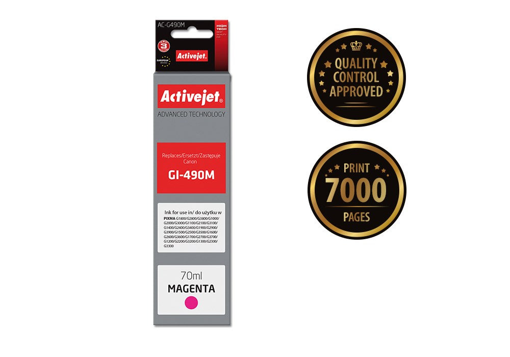 Activejet AC-G490M Ink cartridge (replacement for Canon GI-490M; Supreme; 70 ml; 7000 pages, magenta)