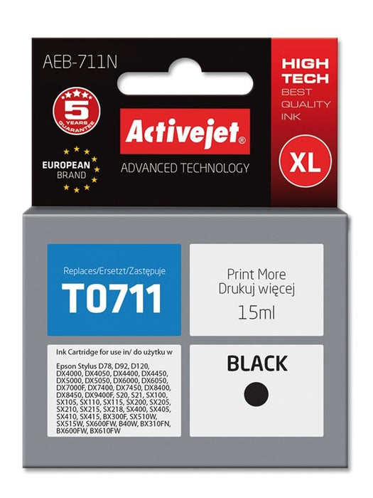 Activejet AEB-711N Ink (replacement for Epson T0711, T0891, T1001; Supreme; 15 ml; black)