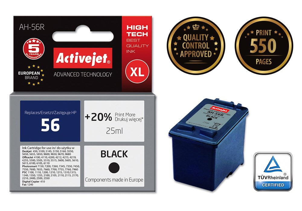 Activejet AH-56R Ink (replacement for HP 56 C6656A; Premium; 25 ml; black)