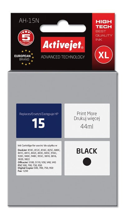 Activejet AH-15N Ink cartridge (replacement for HP 15 C6615N; Supreme; 44 ml; black)