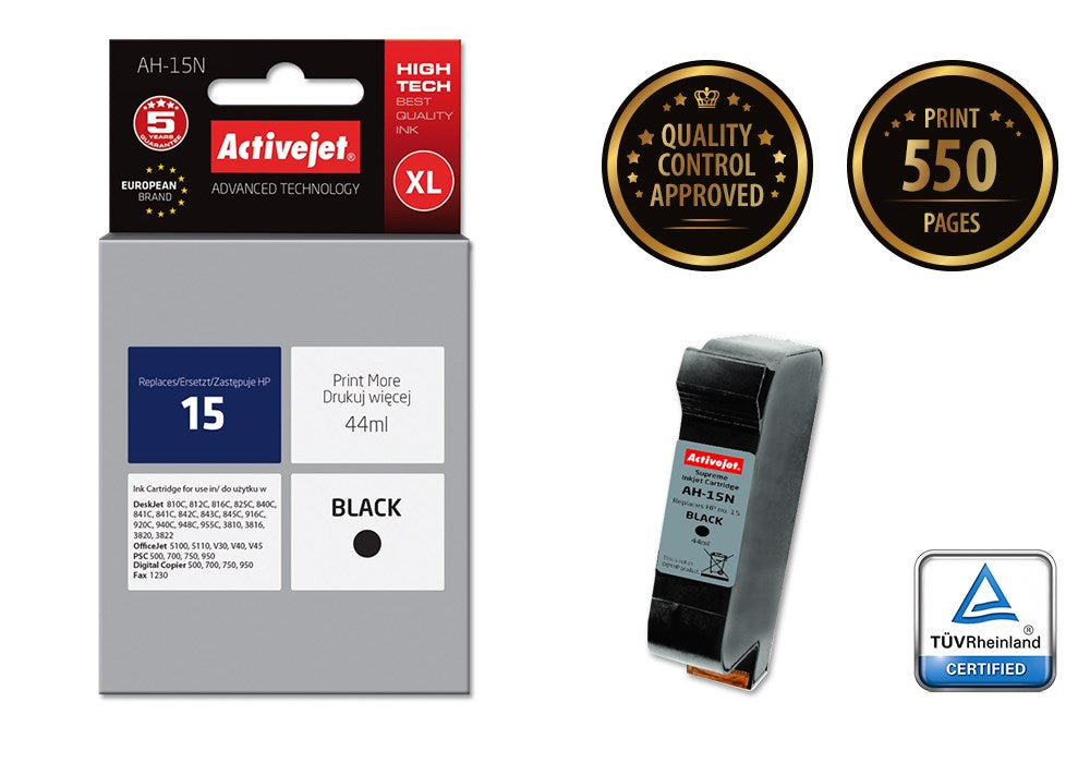 Activejet AH-15N Ink cartridge (replacement for HP 15 C6615N; Supreme; 44 ml; black)