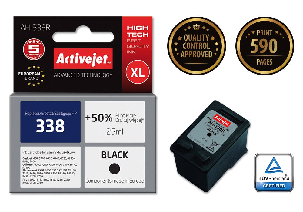 Activejet AH-338R Ink (replacement for HP 338 C8765EE; Premium; 25 ml; black)