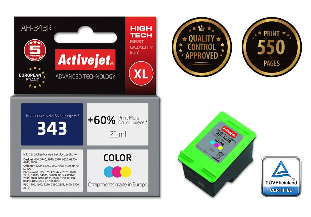 Activejet AH-343R Ink (replacement for HP 343 C8766EE; Premium; 21 ml; color)