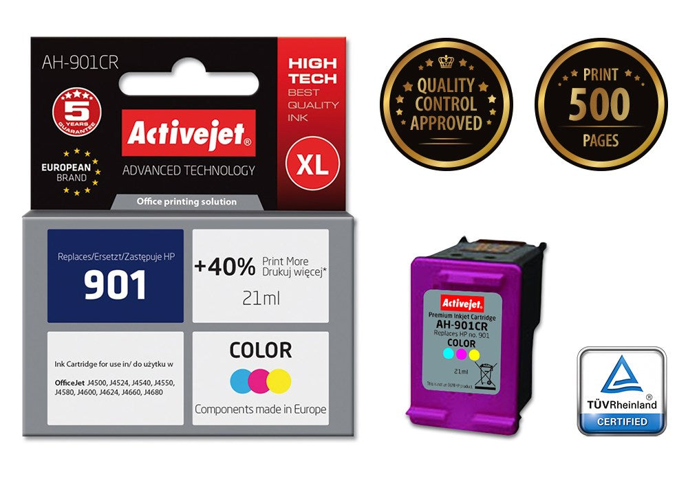 Activejet AH-901CR Ink (replacement for HP 901 CC656AE; Premium; 21 ml; colour)