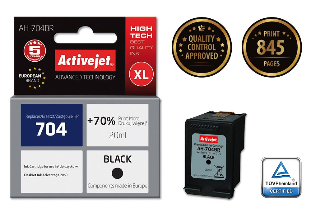 Activejet AH-704BR Ink Cartridge (replacement for HP 704 CN692AE; Premium; 20 ml; black)