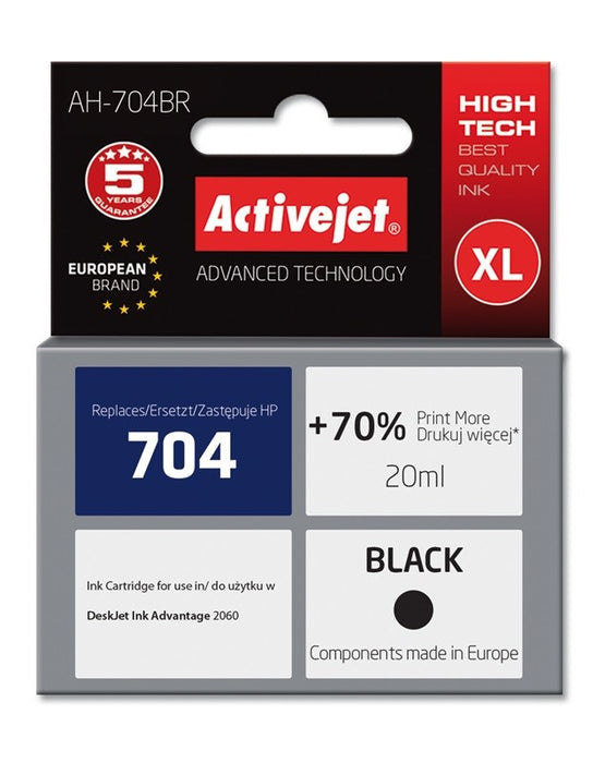 Activejet AH-704BR Ink Cartridge (replacement for HP 704 CN692AE; Premium; 20 ml; black)