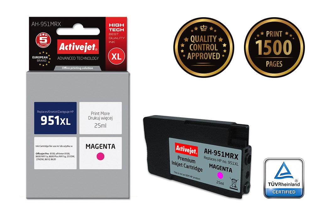 Activejet AH-951MRX Ink (replacement for HP 951XL CN047AE; Premium; 25 ml; magenta)