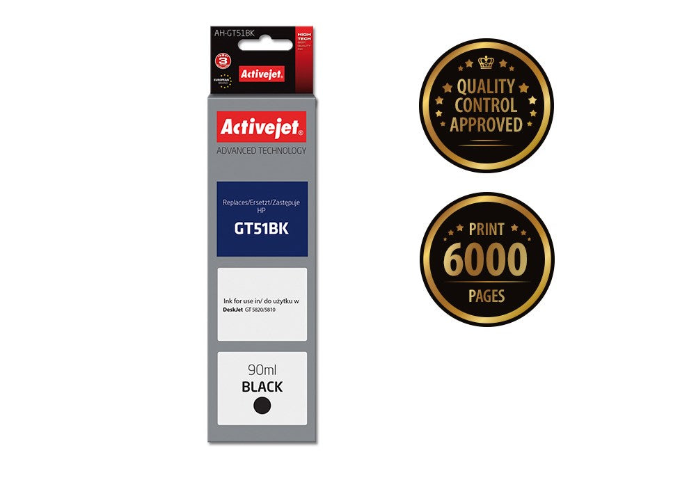 Activejet AH-GT51BK Ink Bottle (Replaces HP GT51BK M0H57AE; Supreme; 90 ml; 6000 pages, black).