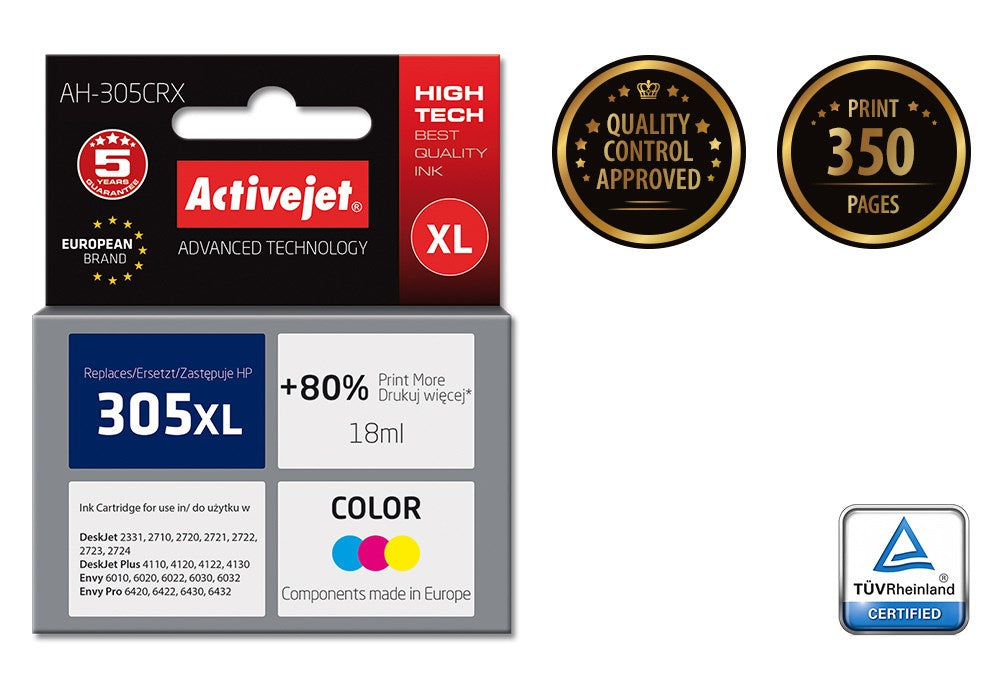 Activejet AH-305CRX Ink (replacement for HP 305XL 3YM63AE; Premium; 18 ml; color Cyan, Magenta, Gelb)