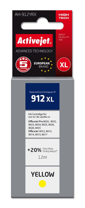Activejet AH-912YRX Ink Cartridge (replacement for HP 912XL 3YL83AE; Premium; 990 pages; 12 ml, yellow)
