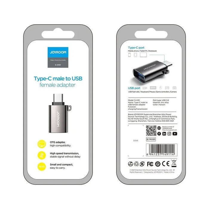 Adapter USB male-female Type-C Joyroom S-H151 (black) - Converter<<<Accessories<<<Основна<<<DunaXML&&&Adapters