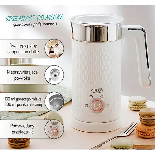 Adler AD 4494 milk frother/warmer Automatic Metallic White - Milk frothersAGD-SDM<<<Home Appliance