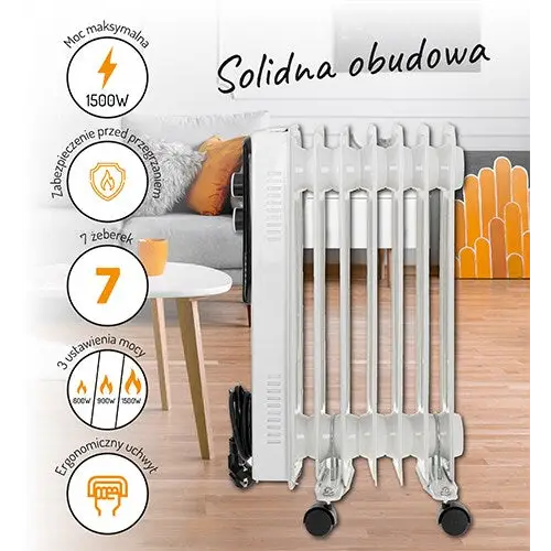 Adler AD 7815 electric space heater Indoor White 1500 W Oil electric space heater - Oil radiatorsAGD-GRO<<<Home