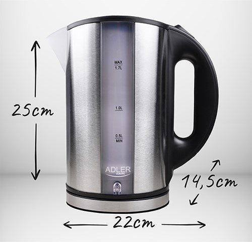 Adler AD 1216 electric kettle 1.7 L Black,Silver 2200 W