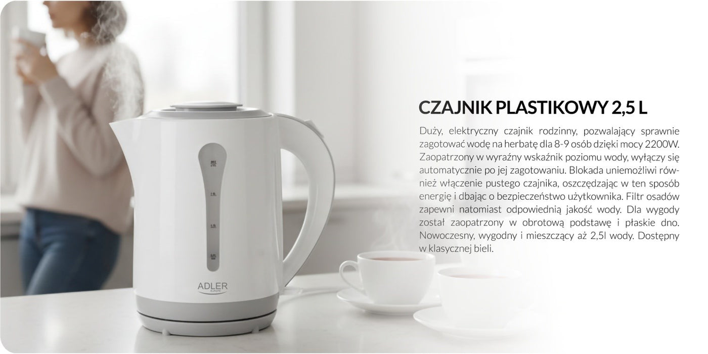 Adler AD 1244 electric kettle 2.5 L 2200 W white and blue
