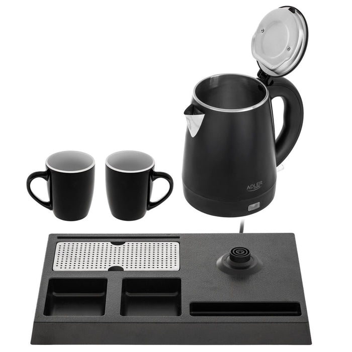 Adler AD 1387 Hotel kettle stainless steel 1 L + tray with cups black