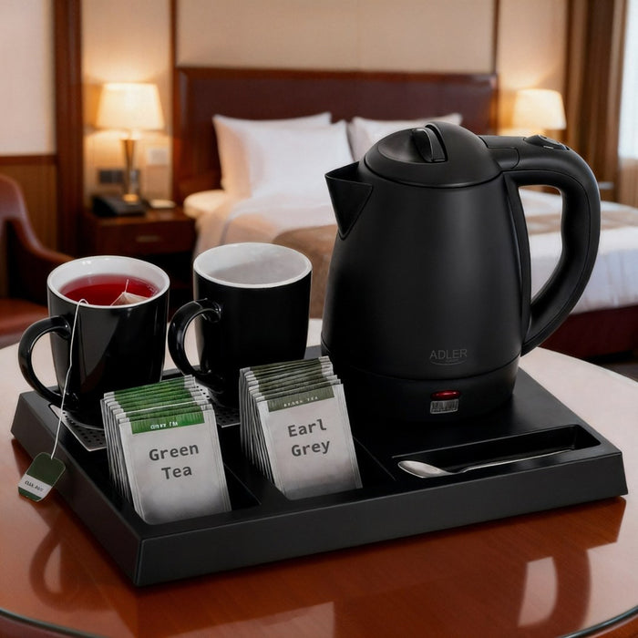Adler AD 1387 Hotel kettle stainless steel 1 L + tray with cups black