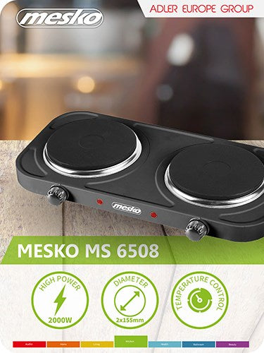 Mesko Home MS 6509 hob Black Countertop Sealed plate 2 zone(s)