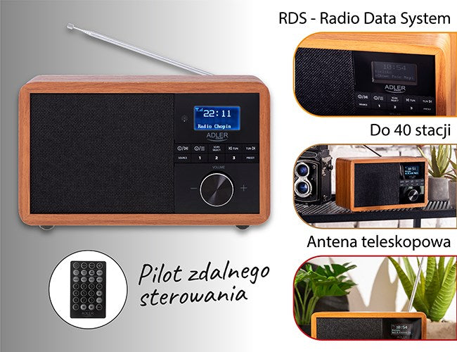 Adler AD 1184 radio Portable Digital Black, Wood