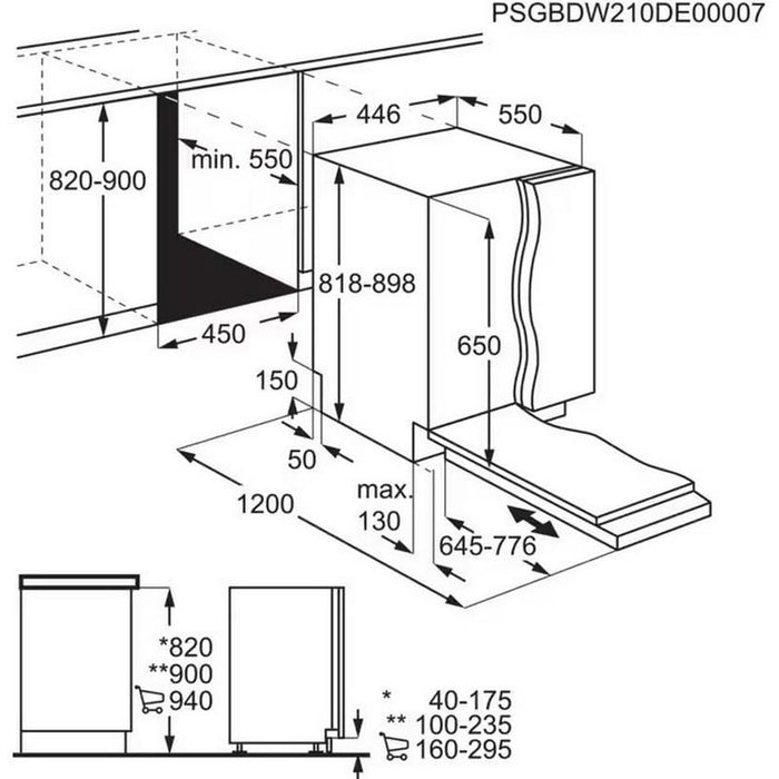 Built-in dishwasher AEG FSE73507P, 7000 GlassCare 45 cm