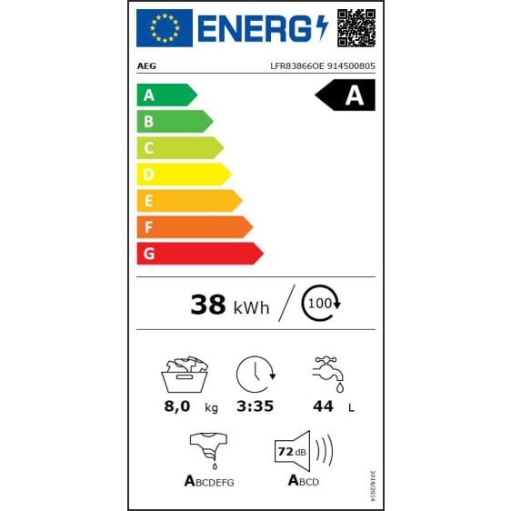 Washing machine AEG LFR83866OE, 8 kg, WiFi, 1600 rpm.