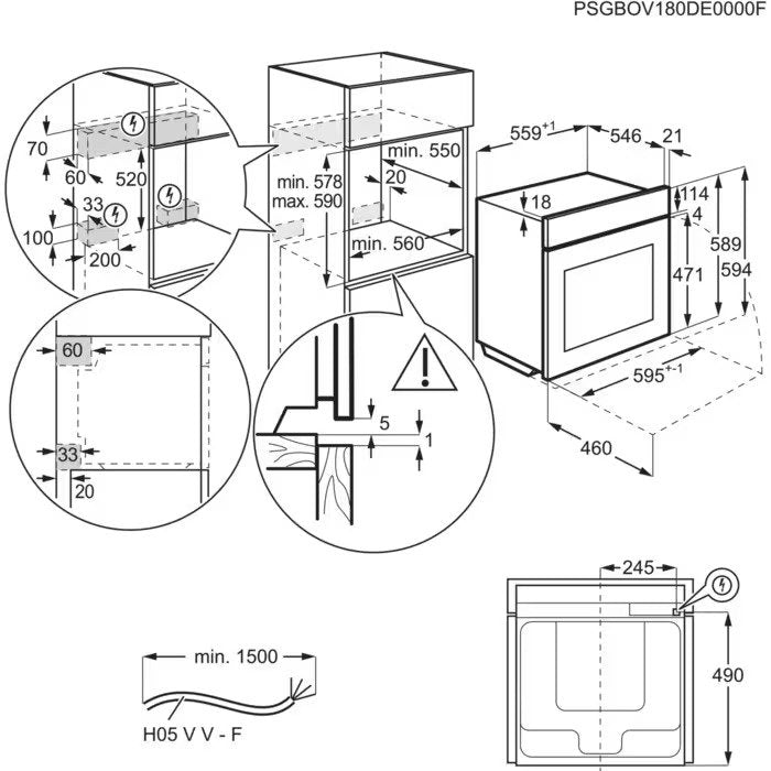 Built-in oven AEG NBA5P53KAB(ST), 71, A+, Pyrolysis, Sensor