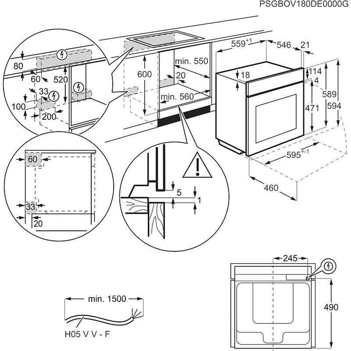Built-in oven AEG TE7PB63ZAB, 71 l, Pyrolysis, A+