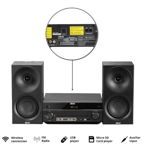 AKAI AM-301B System 40W (2x20W) CD MP3 BT USB FM 40 presets AUX RCA, black