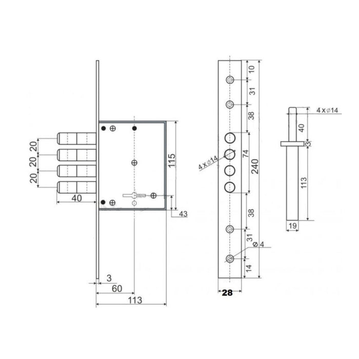 LOCK AKARSAN LARGE 3 DIN KEYS