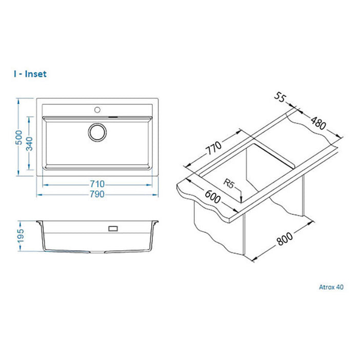 GRANITE KITCHEN SINK ALVEUS ATROX 40 79X50X19.5 CM. BEIGE