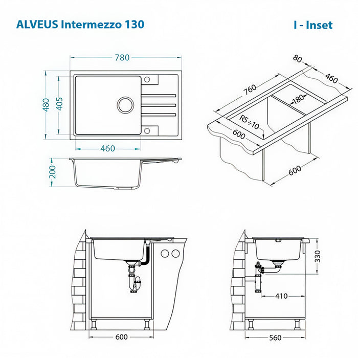 KITCHEN SINK ALVEUS INTERMEZZO 130 BLACK
