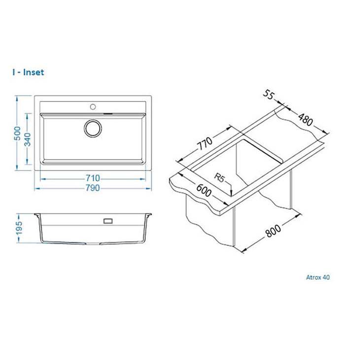 GRANITE KITCHEN SINK ALVEUS ATROX 40 79X50X19.5 CM BLACK
