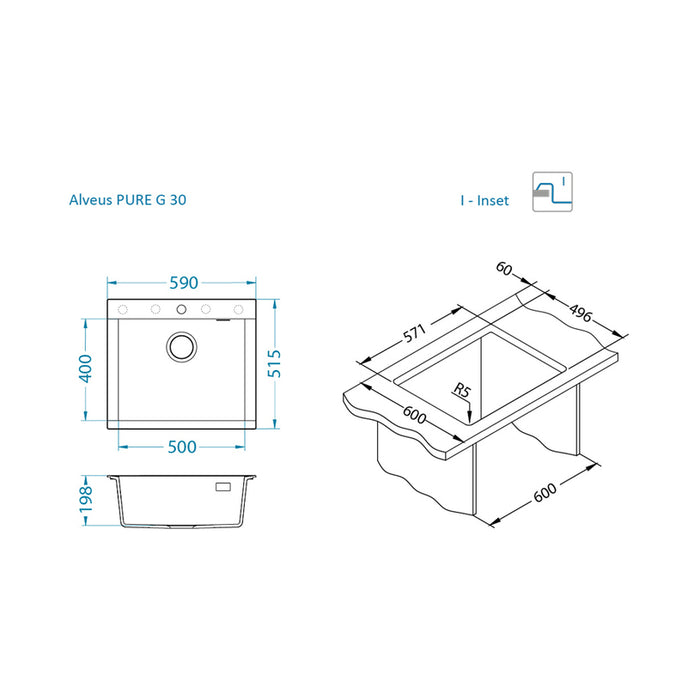GRANITE KITCHEN SINK ALVEUS PURE-G 30 WHITE