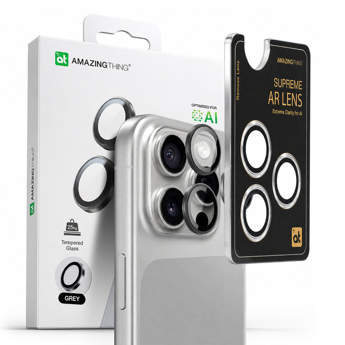 AmazingThing AR Aluminum 3 Lens Glass with Camera Lens Frame for iPhone 16 Pro / 16 Pro Max - Black