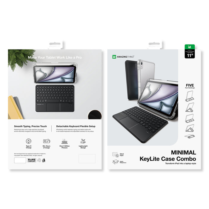 AmazingThing Minimal Case KeyLite Combo Keyboard Case for iPad Air 11" M2/M3/M4 (2024/2025/2026) - Black