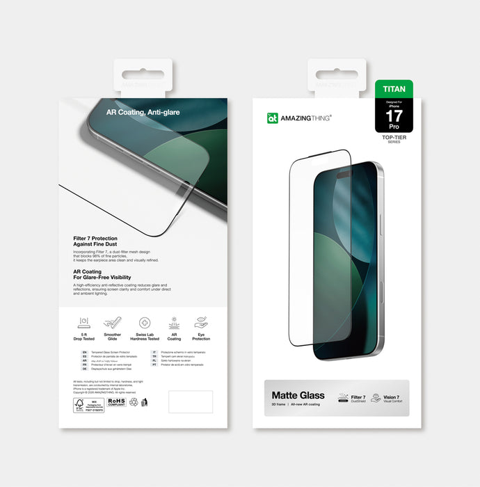 AmazingThing Titan Vision 7 Tempered Glass for iPhone 17 Pro Matte