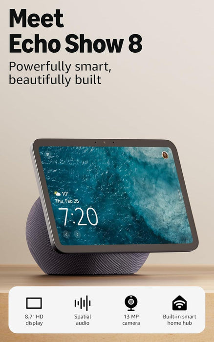 Amazon Echo Show 8 (Gen 4), 8'' visualization display, 3D-audio, black