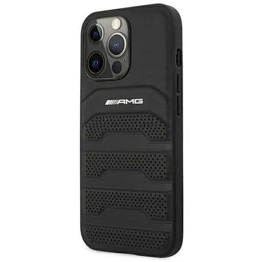 AMG AMHCP14XGSEBK iPhone 14 Pro Max 6,7 ’black / black hardcase Leather Debossed Lines - Cell phone cases