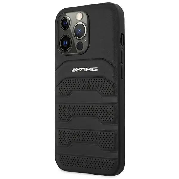 AMG AMHCP14XGSEBK iPhone 14 Pro Max 6,7 ’black / black hardcase Leather Debossed Lines - Cell phone cases