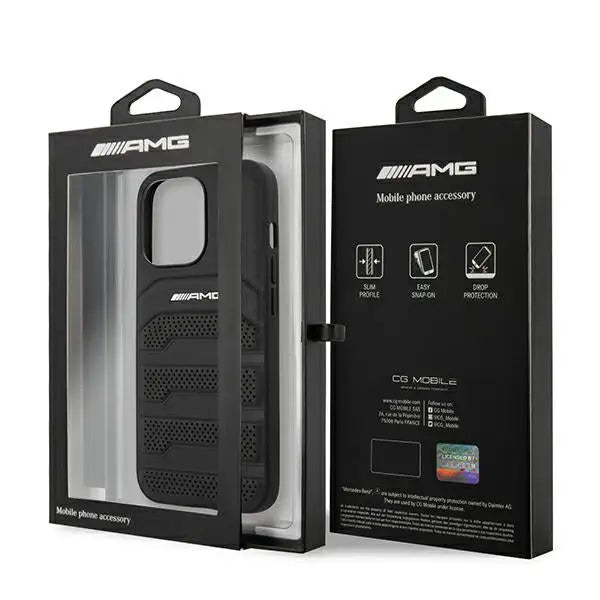 AMG AMHCP14XGSEBK iPhone 14 Pro Max 6,7 ’black / black hardcase Leather Debossed Lines - Cell phone cases