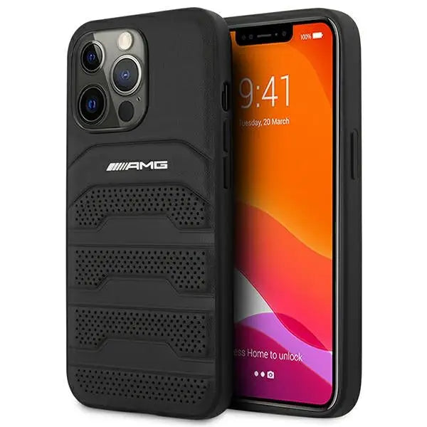 AMG AMHCP14XGSEBK iPhone 14 Pro Max 6,7 ’black / black hardcase Leather Debossed Lines - Cell phone cases