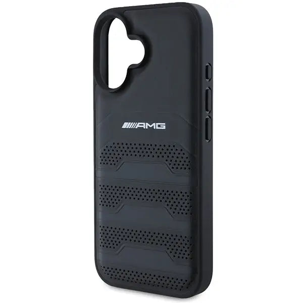 AMG Leather Debossed Lines Black Logo iPhone 16 Case - Black - Cell phone cases and covers<<<HurtelXML