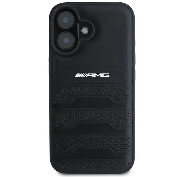 AMG Leather Debossed Lines Black Logo iPhone 16 Case - Black - Cell phone cases and covers<<<HurtelXML