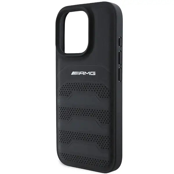 AMG Leather Debossed Lines Black Logo iPhone 16 Pro Case - Black - Cell phone cases and covers<<<HurtelXML
